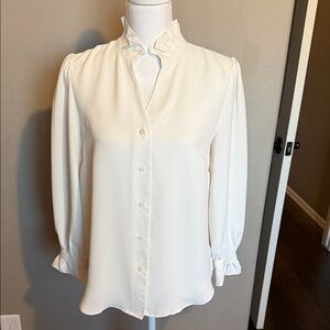 Ann Taylor Cream Ruffle Collar Blouse